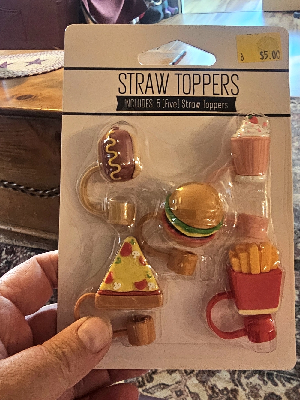 Source Unknown Food-Themed Straw Toppers (Yellow, Red, Brown, Green, Pink)